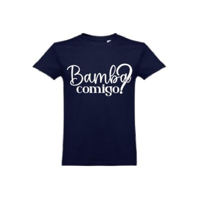 T-shirt azul escuro com texto branco Bamba comigo!