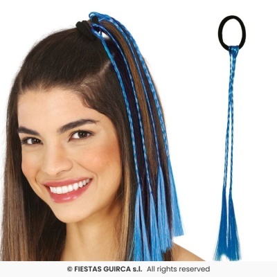 Extensão de cabelo azul e preto sintética com elástico