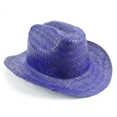 Chapéu de palha azul-roxo trançado com aba larga