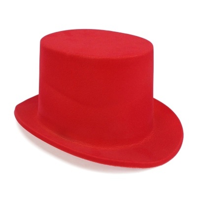 Chapéu alto vermelho de feltro com aba.