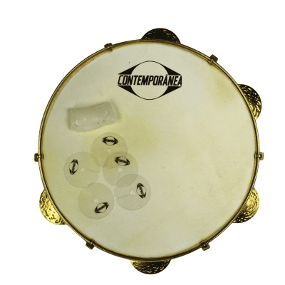 Pandeiro com aro dourado e pele sintética certamente para música