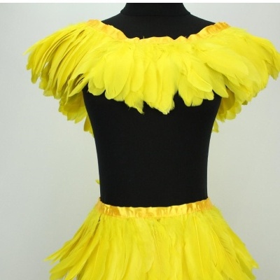 Conjunto amarelo de penas em manequim preto