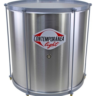 Tambor metálico prateado com etiqueta CONTEMPORÂNEA light