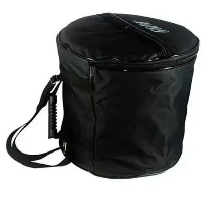 Saco de transporte cilíndrico preto com alça e fecho éclair