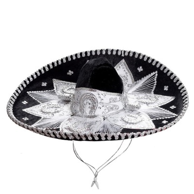 Sombrero mexicano preto com bordados prateados detalhados e cordão