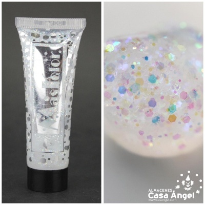 Tubinho transparente com glitter multicolorido e tampa preta