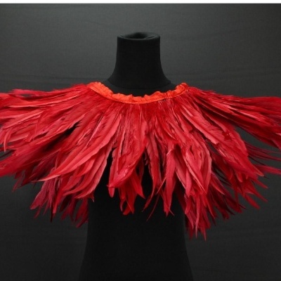gola de plumas vermelhas num manequim preto