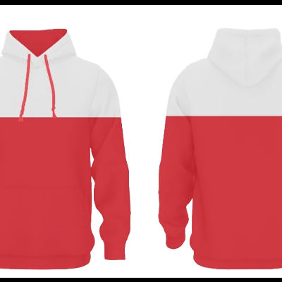 Sweatshirt bicolor branco e vermelho com capuz e bolso canguru