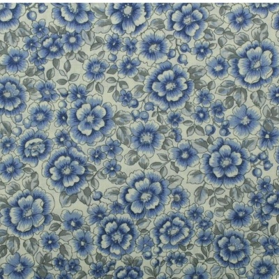 tecido com padrão floral azul e cinza