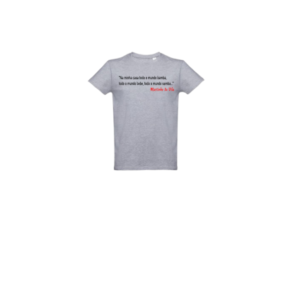 T-shirt cinzenta de manga curta com texto impresso