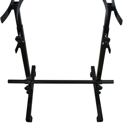 Suporte ajustável em metal preto com parafusos de fixação