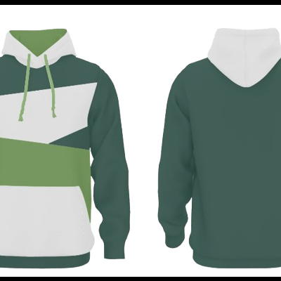 Camisola com capuz verde e branca com padrão geométrico