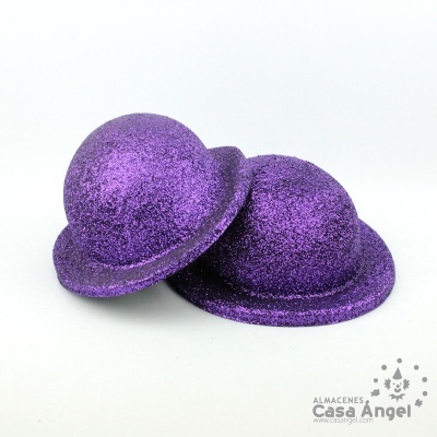 Duas cartolas pequenas roxas brilhantes em fundo branco