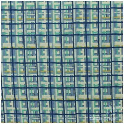 tecido com padrão geométrico em azul, verde, amarelo e cinza