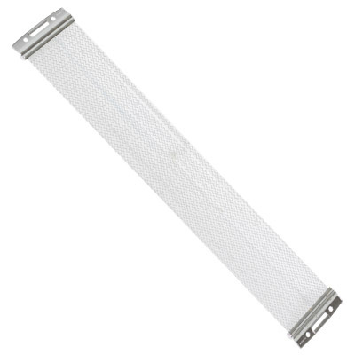 Filtro retangular branco com molduras metálicas nas extremidades
