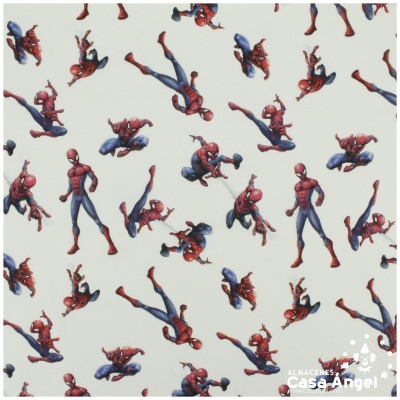 Tecido branco com padrão do Homem-Aranha em várias posições coloridas