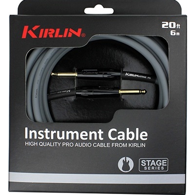 Cabo de instrumento Kirlin branco em embalagem preta com texto vermelho e branco