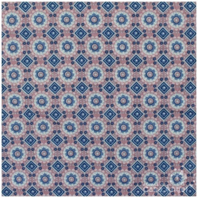 Tecido com padrão geométrico azul e rosa