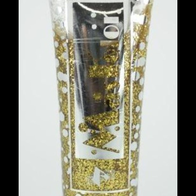 Frasco plástico com glitter dourado e tampa preta