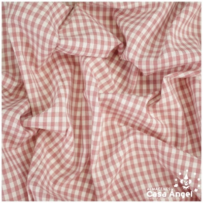 tecido xadrez vichy vermelho e branco de algodão enrugado