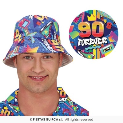 Chapéu balde azul com padrão colorido dos anos 90