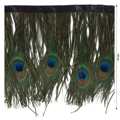 Franja decorativa de penas de pavão com base preta