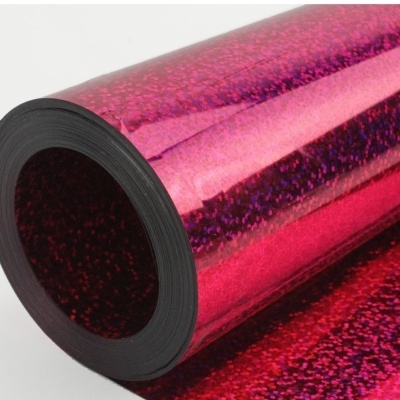 Rolo de papel autocolante decorativo vermelho e rosa com efeito holográfico