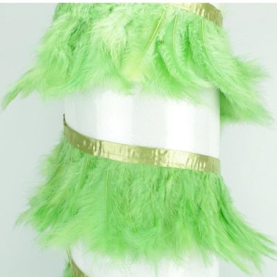 Fita decorativa com penas verdes e bordas douradas