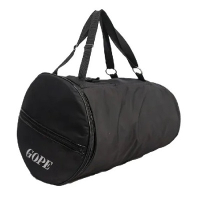 Saco desportivo cilíndrico preto com alças e bolso lateral