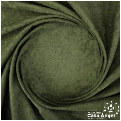 tecido verde oliva aveludado com dobras em espiral e logótipo ALMACENES Casa Angel