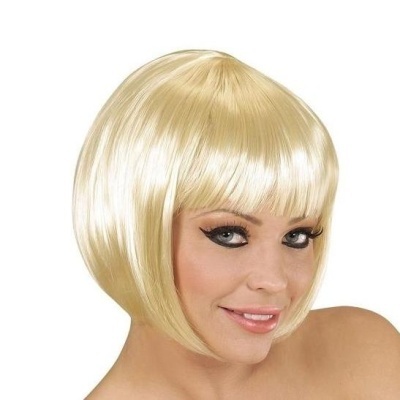 peruca loiro claro estilo bob com franja