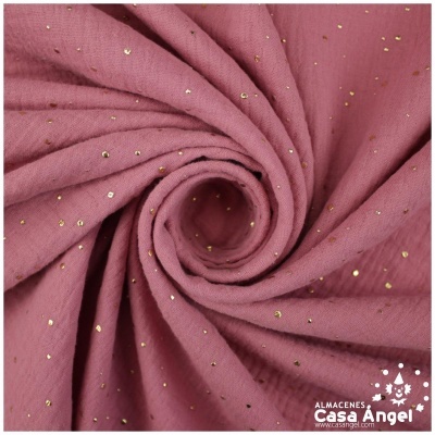 Tecido rosa com brilhos dourados em espiral