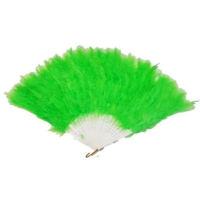 Leque com penas verdes e estrutura branca