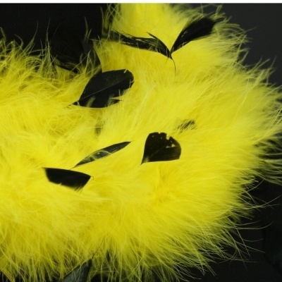 Penas amarelas e pretas macias sobre fundo escuro