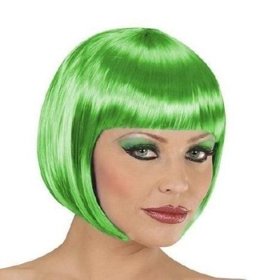 Peruca sintética verde brilhante com corte curto tipo bob