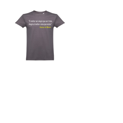 T-shirt cinza com texto inspirador de Vinícius de Moraes