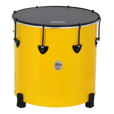 Tambor amarelo com pele preta e ferragens pretas da marca Izzo