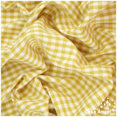 tecido de algodão xadrez amarelo e branco
