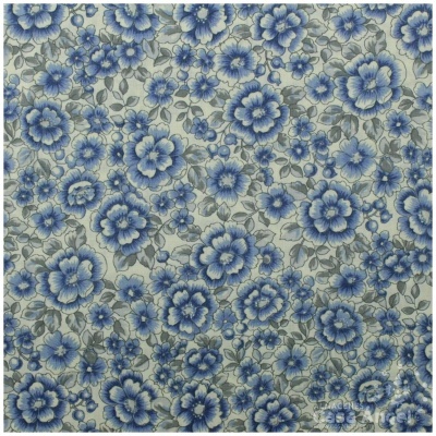 Tecido padrão floral azul e cinza