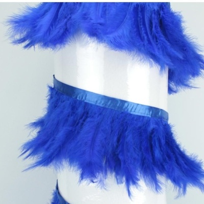 Conjunto azul de penas com fita satinada em suporte branco