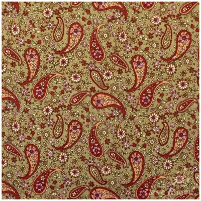 Tecido com padrão paisley e flores em tons vermelhos e bege