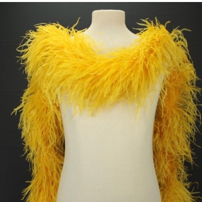 Echarpe amarela de penas num manequim