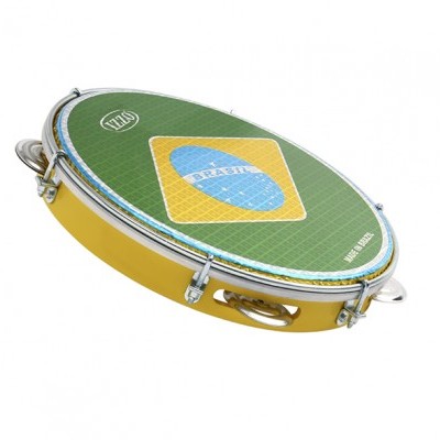 Pandeiro amarelo com pele verde e bandeira do Brasil central