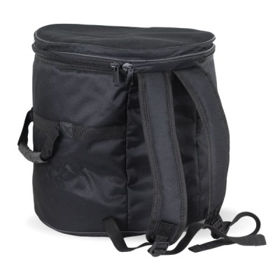 Mochila preta de tecido sintético com fecho no topo