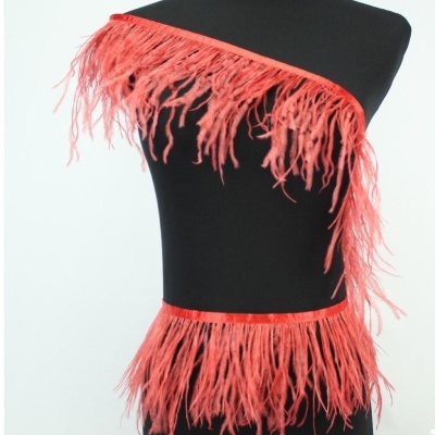 Faixa e cinto com penas cor-de-rosa em manequim preto