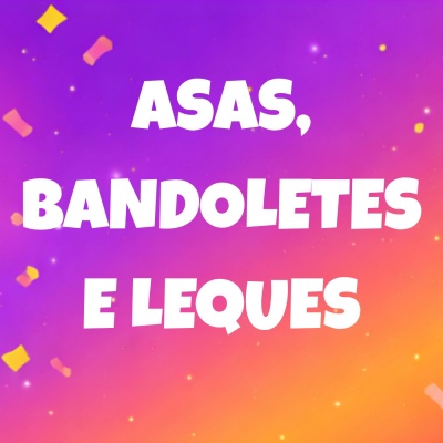 Texto branco em fundo roxo e laranja com confetes coloridos