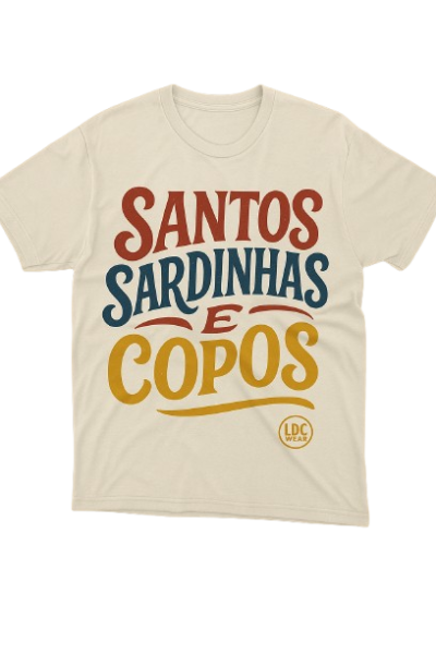 T-shirt bege com texto colorido e logótipo LDC WEAR