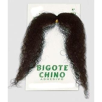 Bigode falso encaracolado preto em embalagem branca com texto verde