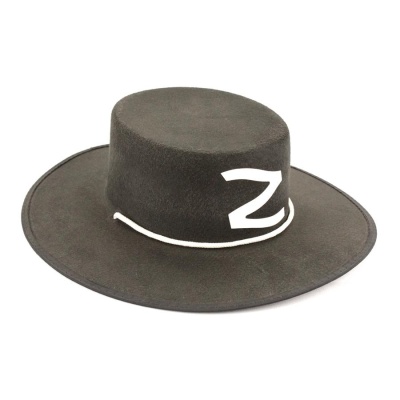 Chapéu preto de feltro com cordão branco e símbolo branco Z