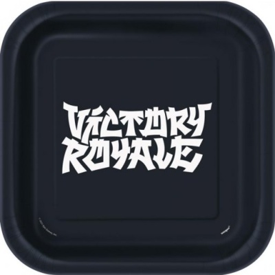 Prato quadrado preto com texto branco Victory Royale